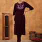 Janasya Wine Velvet Embroidered Kurta & Bottom | Swadesiicart