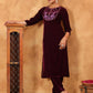 Janasya Wine Velvet Embroidered Kurta & Bottom | Swadesiicart