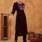 Janasya Wine Velvet Embroidered Kurta & Bottom | Swadesiicart