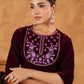Janasya Wine Velvet Embroidered Kurta & Bottom | Swadesiicart