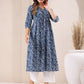Janasya Dark Cotton Floral A-Line Kurta - Swadesiicart