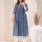 Janasya Dark Cotton Floral A-Line Kurta - Swadesiicart