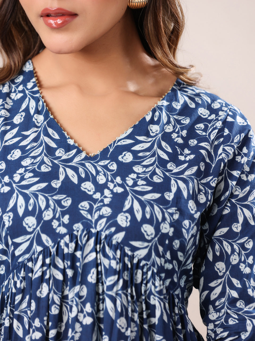 Janasya Dark Cotton Floral A-Line Kurta - Swadesiicart