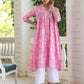 Janasya Light Cotton Floral Empire Kurta - Swadesiicart
