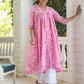 Janasya Light Cotton Floral Empire Kurta - Swadesiicart