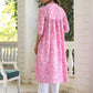Janasya Light Cotton Floral Empire Kurta - Swadesiicart