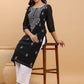 Janasya Black Weightless Georgette Embroidered Kurta - Swadesiicart
