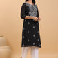 Janasya Black Weightless Georgette Embroidered Kurta - Swadesiicart