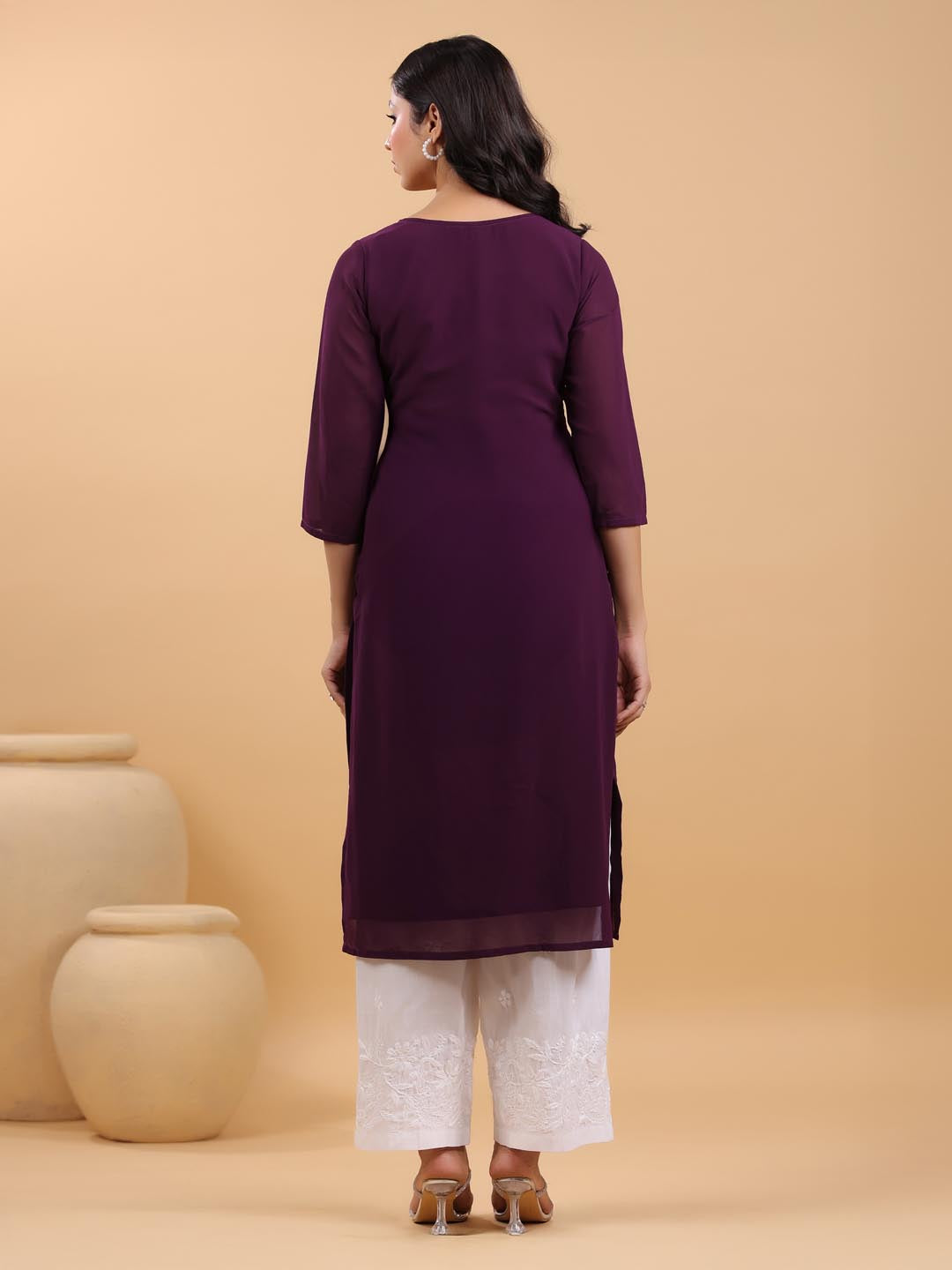 Janasya Purple Weightless Georgette Embroidered Kurta - Swadesiicart