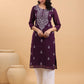 Janasya Purple Weightless Georgette Embroidered Kurta - Swadesiicart