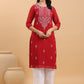 Janasya Maroon Weightless Georgette Embroidered Kurta - Swadesiicart