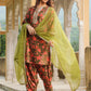 Janasya Olive Velvet Floral Set | Swadesiicart