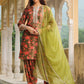 Janasya Olive Velvet Floral Set | Swadesiicart
