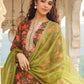 Janasya Olive Velvet Floral Set | Swadesiicart