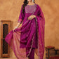 Janasya Purple Premium Chinnon Embroidered Kurta,Bottom & Dupatta | Swadesiicart