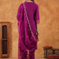 Janasya Purple Premium Chinnon Embroidered Kurta,Bottom & Dupatta | Swadesiicart