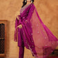 Janasya Purple Premium Chinnon Embroidered Kurta,Bottom & Dupatta | Swadesiicart