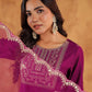 Janasya Purple Premium Chinnon Embroidered Kurta,Bottom & Dupatta | Swadesiicart