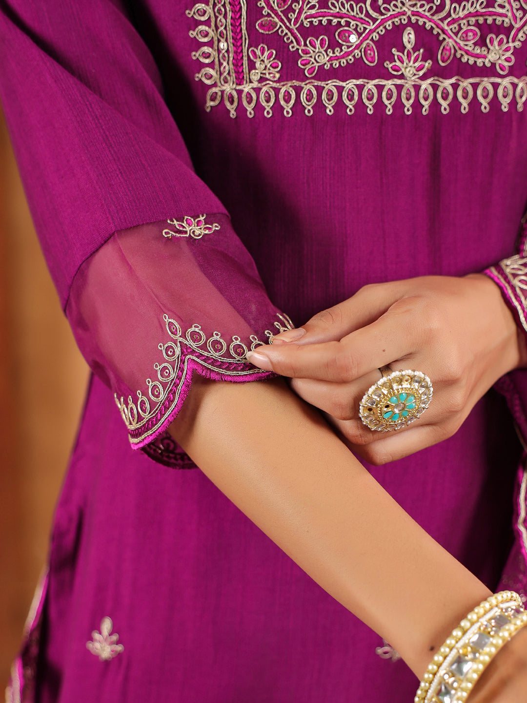 Janasya Purple Premium Chinnon Embroidered Kurta,Bottom & Dupatta | Swadesiicart