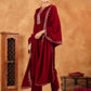 Janasya Maroon Velvet Embroidered Kurta,Bottom & Dupatta | Swadesiicart