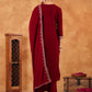 Janasya Maroon Velvet Embroidered Kurta,Bottom & Dupatta | Swadesiicart