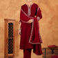 Janasya Maroon Velvet Embroidered Kurta,Bottom & Dupatta | Swadesiicart