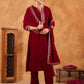 Janasya Maroon Velvet Embroidered Kurta,Bottom & Dupatta | Swadesiicart