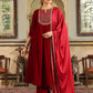 Janasya Maroon Velvet Embroidered Kurta,Bottom & Dupatta | Swadesiicart