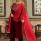 Janasya Maroon Velvet Embroidered Kurta,Bottom & Dupatta | Swadesiicart