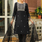 Janasya Black Premium Chinnon Embroidered Kurta,Bottom & Dupatta | Swadesiicart