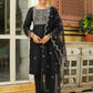 Janasya Black Premium Chinnon Embroidered Kurta,Bottom & Dupatta | Swadesiicart