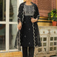 Janasya Black Premium Chinnon Embroidered Kurta,Bottom & Dupatta | Swadesiicart