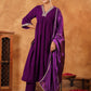 Janasya Purple Velvet Embroidered Kurta,Bottom & Dupatta | Swadesiicart
