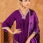 Janasya Purple Velvet Embroidered Kurta,Bottom & Dupatta | Swadesiicart