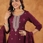 Janasya Dark Chanderi Embroidered Straight Kurta Set | Swadesiicart