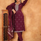 Janasya Dark Chanderi Embroidered Straight Kurta Set | Swadesiicart