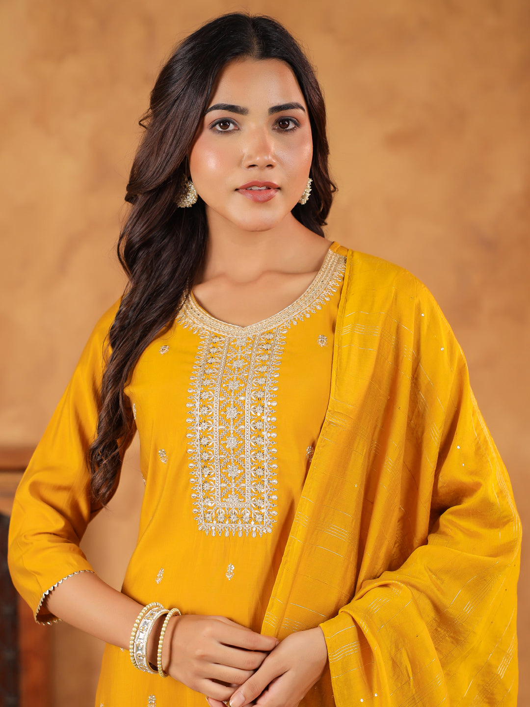 Janasya Bright Chanderi Embroidered Straight Kurta Set | Swadesiicart