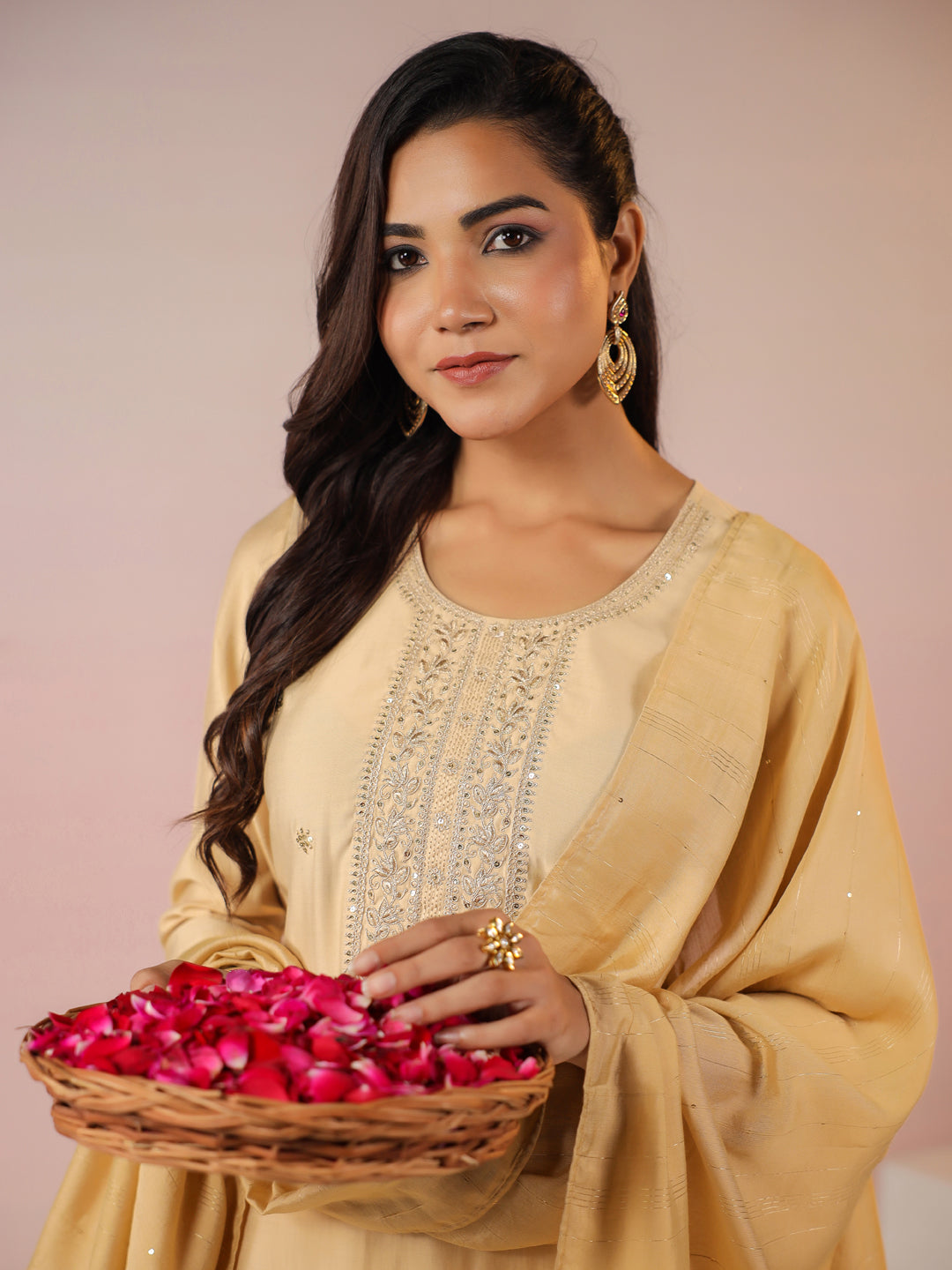 Janasya Light Chanderi Embroidered Straight Kurta Set | Swadesiicart
