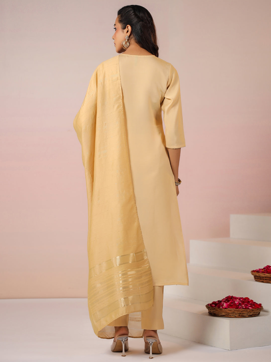 Janasya Light Chanderi Embroidered Straight Kurta Set | Swadesiicart