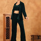 Janasya Green Velvet Solid Top,Bottom & Jacket | Swadesiicart