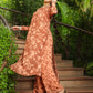 Janasya Brown Weightless Georgette Floral Kurta, pant & Jacket | Swadesiicart