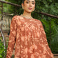Janasya Brown Weightless Georgette Floral Kurta, pant & Jacket | Swadesiicart