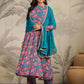 Janasya Teal Weightless Georgette Floral Kurta,Bottom & Dupatta | Swadesiicart