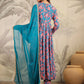 Janasya Teal Weightless Georgette Floral Kurta,Bottom & Dupatta | Swadesiicart