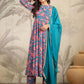 Janasya Teal Weightless Georgette Floral Kurta,Bottom & Dupatta | Swadesiicart