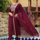 Janasya Dark Chanderi Yoke Embroidery Straight Kurta Set | Swadesiicart