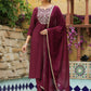 Janasya Dark Chanderi Yoke Embroidery Straight Kurta Set | Swadesiicart