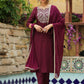 Janasya Dark Chanderi Yoke Embroidery Straight Kurta Set | Swadesiicart