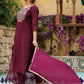 Janasya Dark Chanderi Yoke Embroidery Straight Kurta Set | Swadesiicart