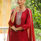 Janasya Dark Chanderi Embroidered Straight Kurta Set | Swadesiicart